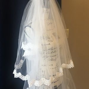 Bridal Veil, cathedral length, beaded lace trim
